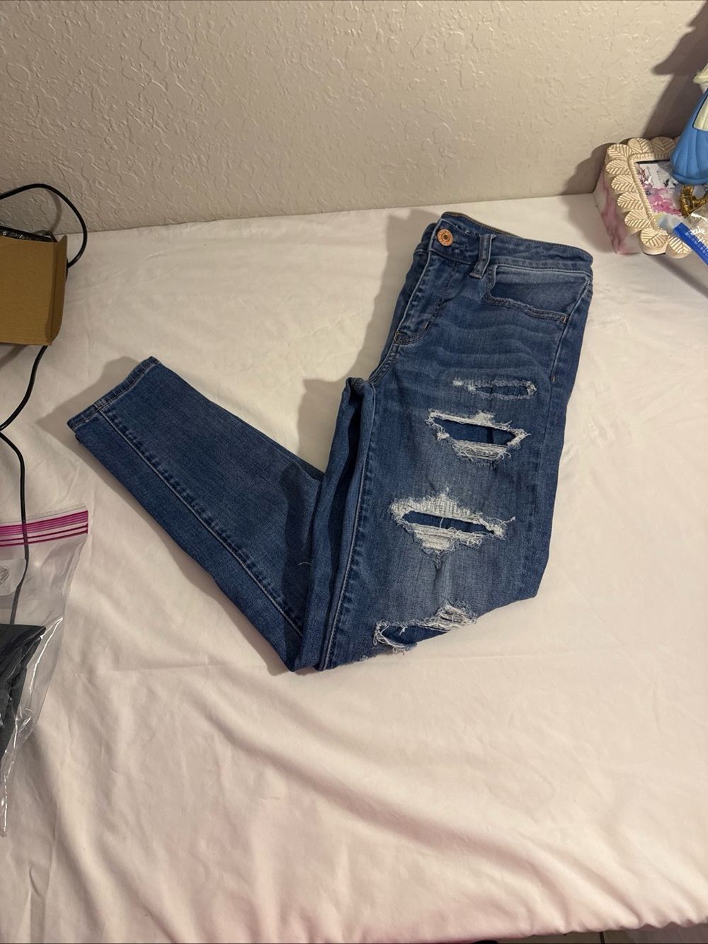 American Eagle Outfitters Dark Blue Distressed Skinny Jeans
